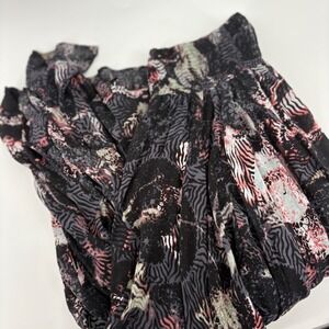 Free People S Black Fly Away Animal Print Skirt Smocked Waist Whimsy Goth Maxi